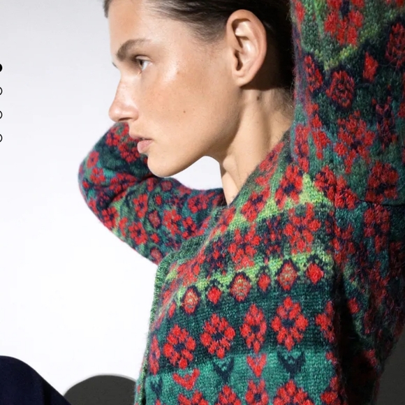 NWT Zara Floral Jacquard Knit Cropped Long Sleeve Button Front Cardigan - Picture 3 of 12